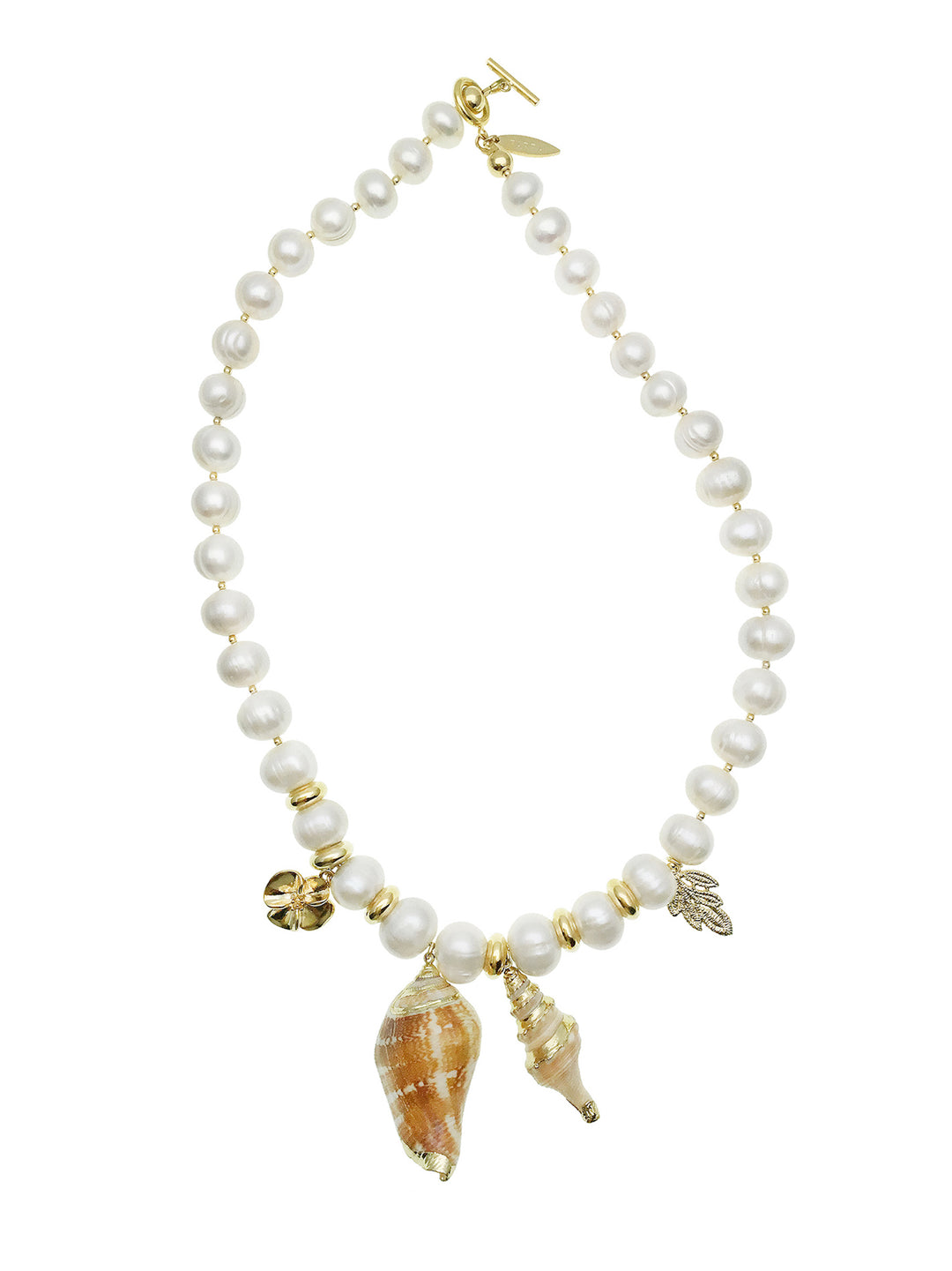 Freshwater Pearls With Shell Dangles Short Necklace CN034 - FARRA
