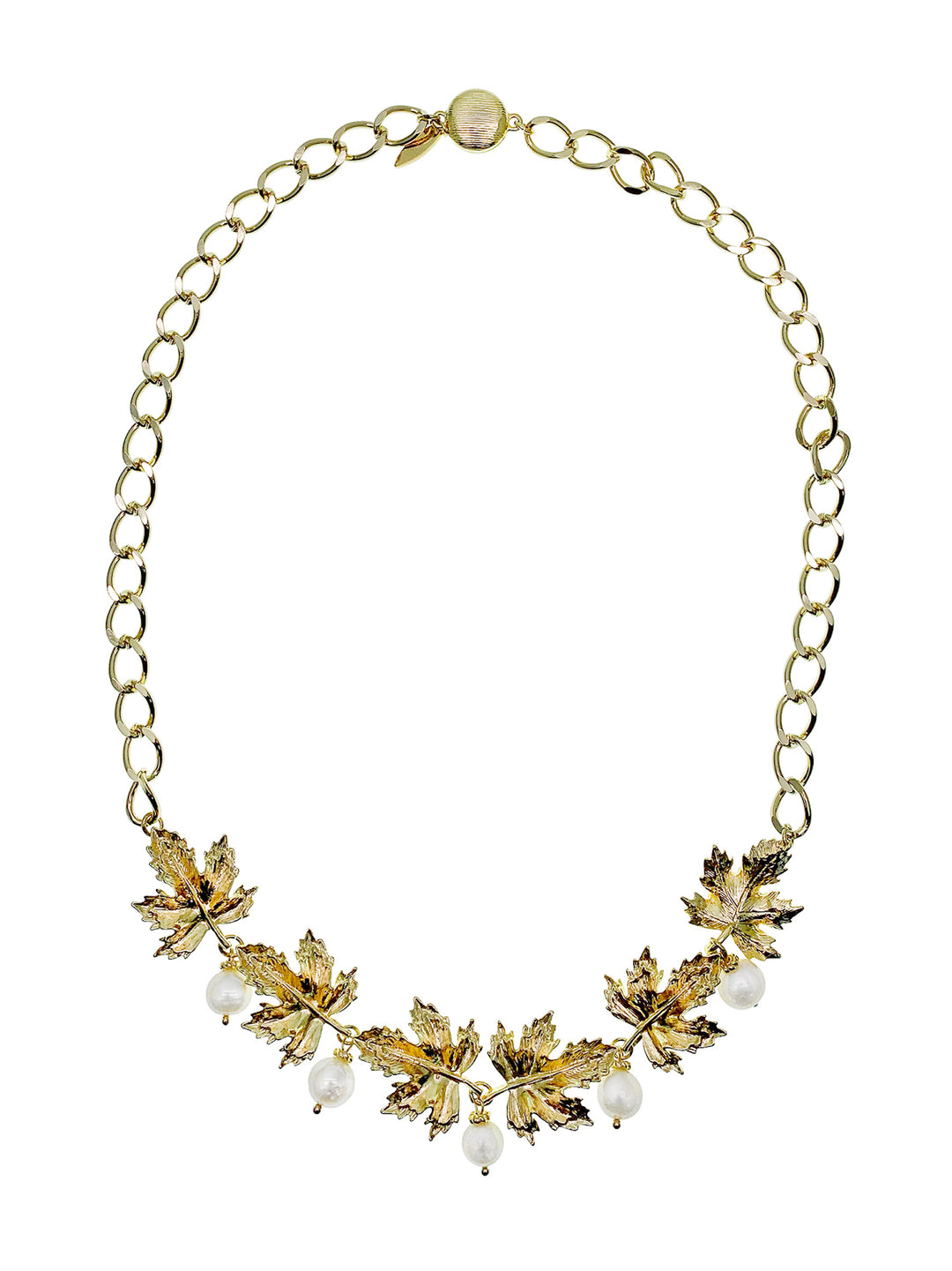 Maple Leaves With Pearls Pendant Statement Necklace HN011 - FARRA
