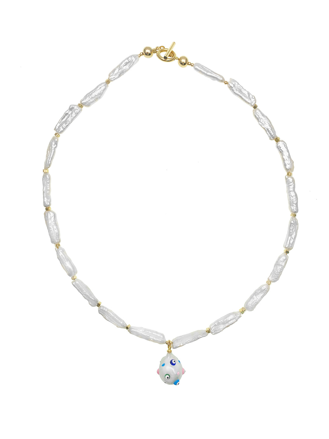 Freshwater Pearl With Evil Eye Pendant Necklace EN024 - FARRA