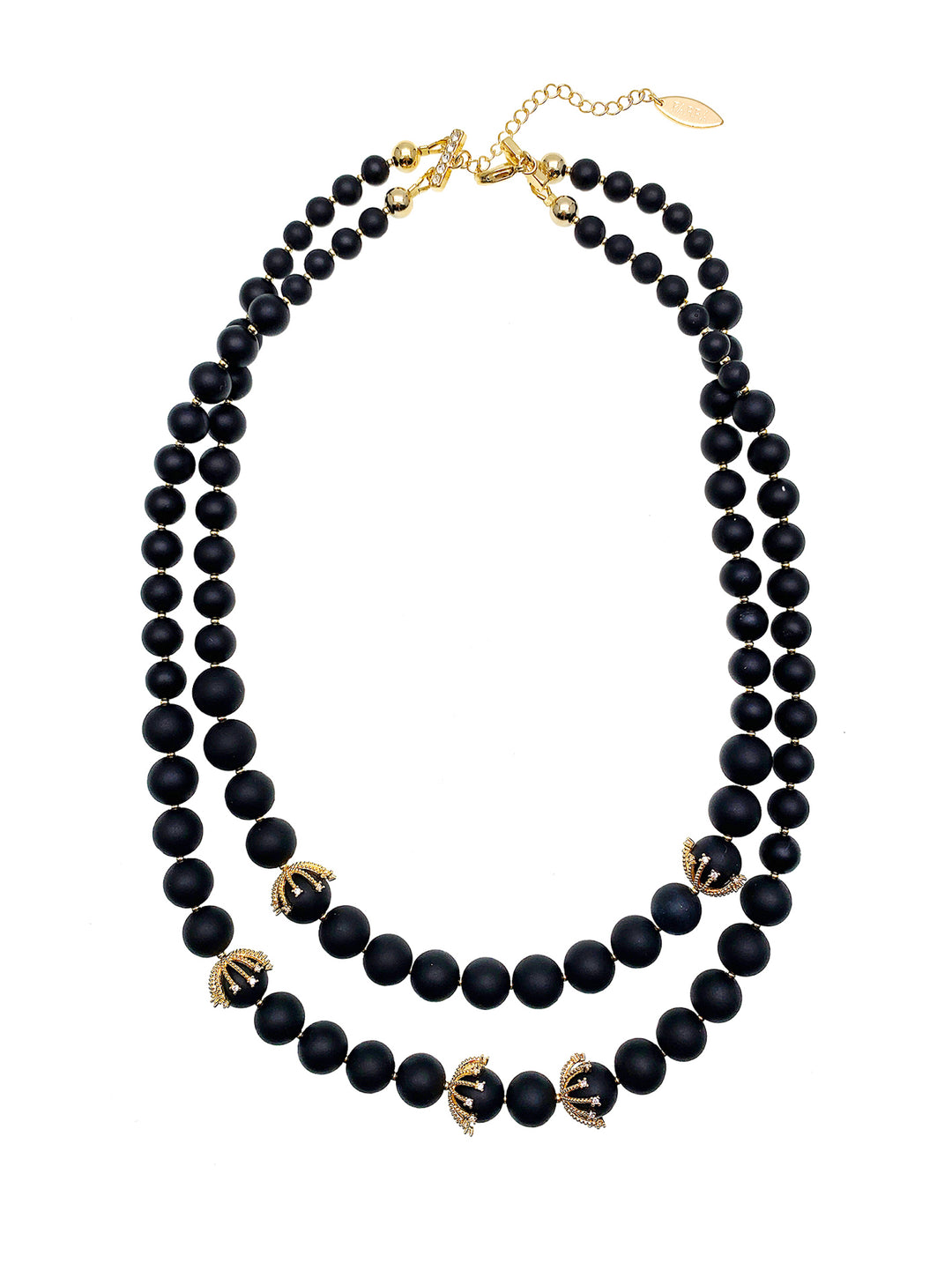 Matte Black Agate Double Layers Necklace HN038 - FARRA