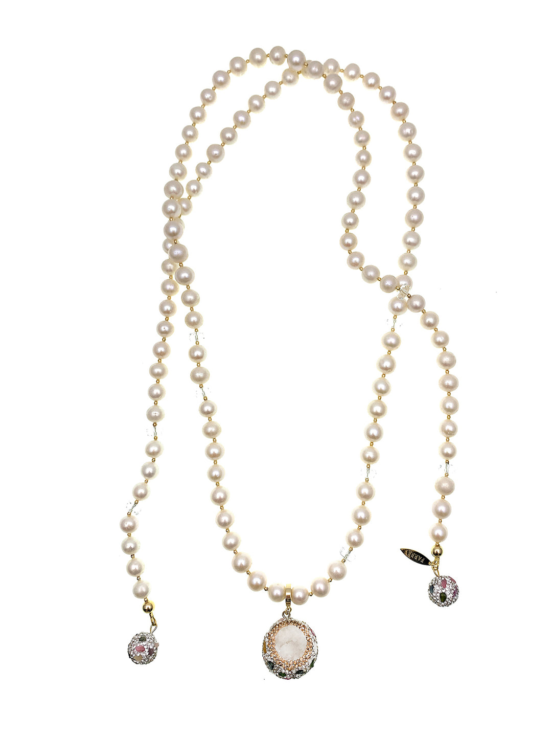 Freshwater Pearls With Tourmaline Rhinestones Open Ended Multi-way Necklace FN025 - FARRA