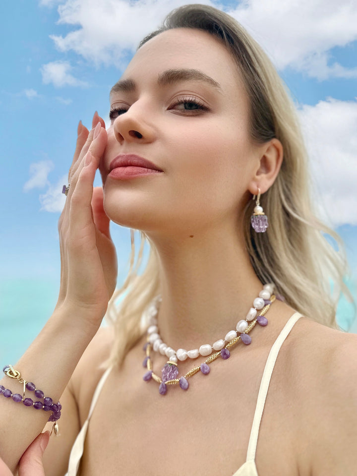 Irregular Freshwater Pearls With Purple Raspberry Pendant Necklace/Choker LN017 - FARRA