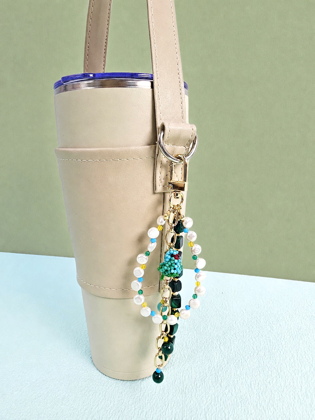 Green Malachite Freshwater Pearl Bird Charm Phone Strap / Bag Charm PC100