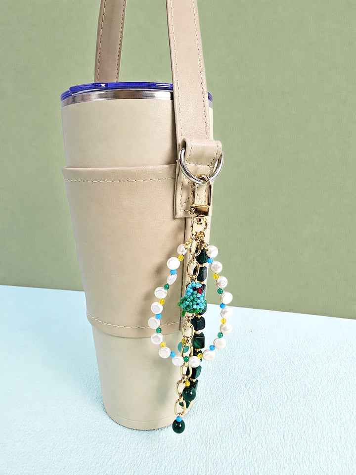 Green Malachite Freshwater Pearl Bird Charm Phone Strap / Bag Charm PC100
