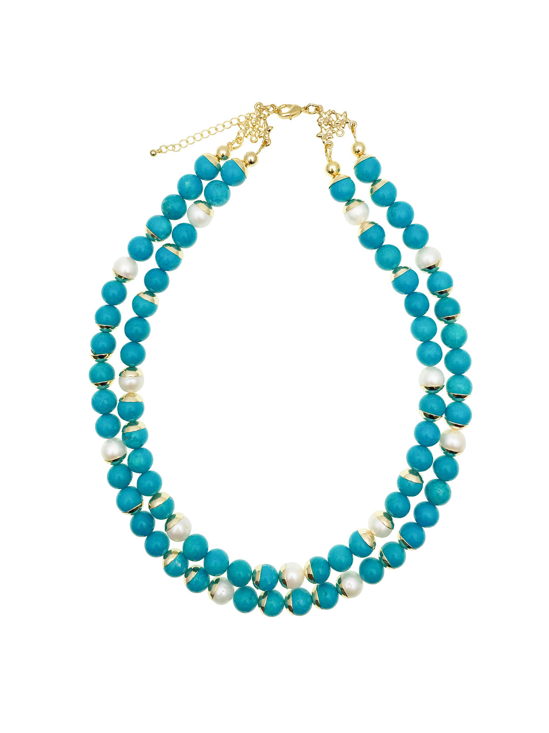 Turquoise & Freshwater Pearls Double Strands Necklace AN030 - FARRA