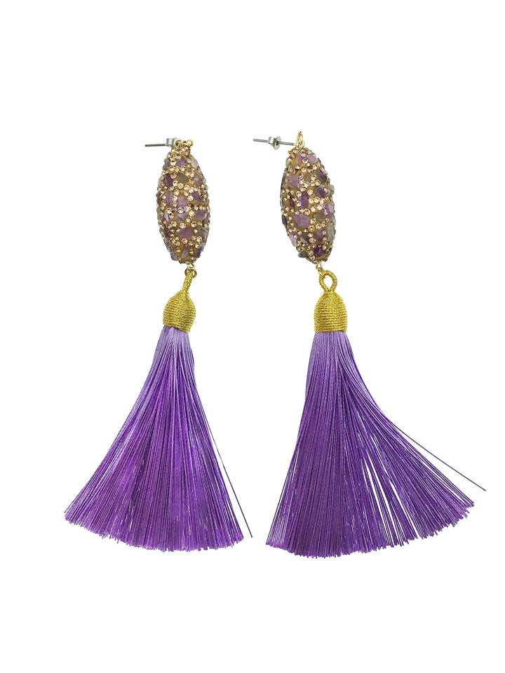 Rhinestone Bordred Amethyst Tassel Earrings CE011 - FARRA