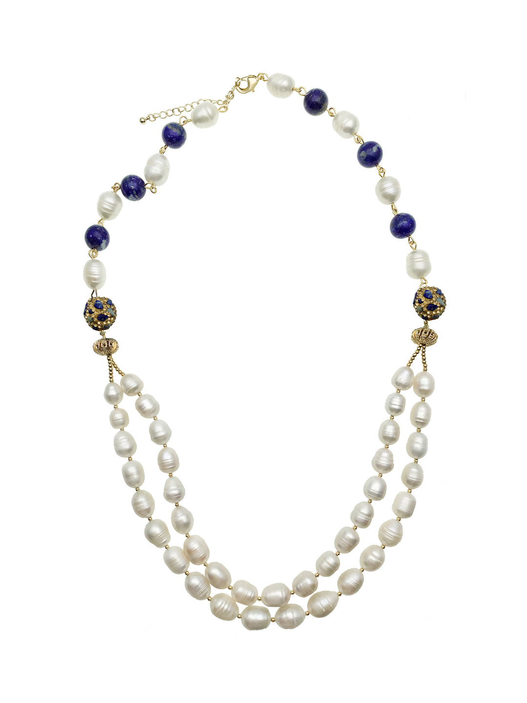 Freshwater Pearls With Lapis Double Strands Necklace CN004 - FARRA