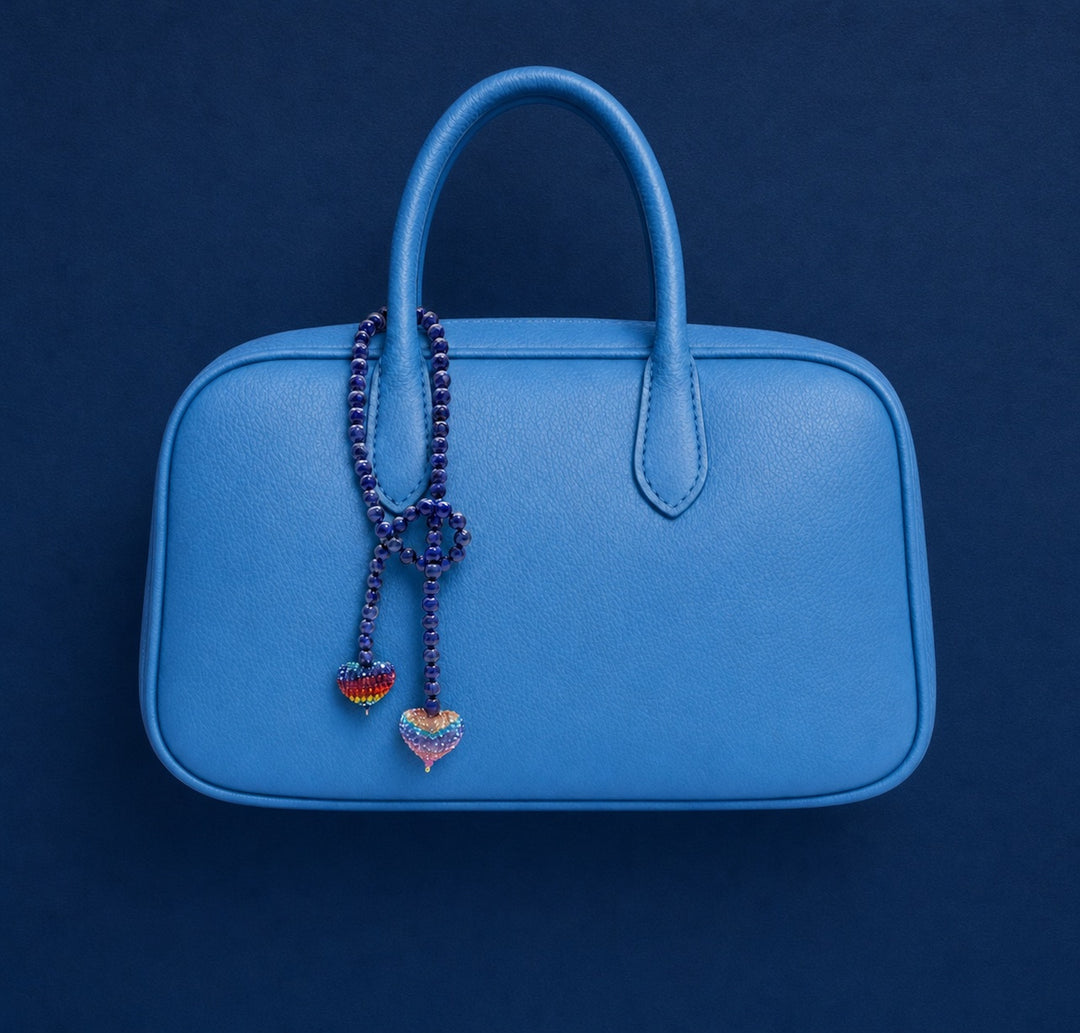 Lapis Lazuli With Rhinestone Heart Open-Ended Versatile Handbag Charm PC117