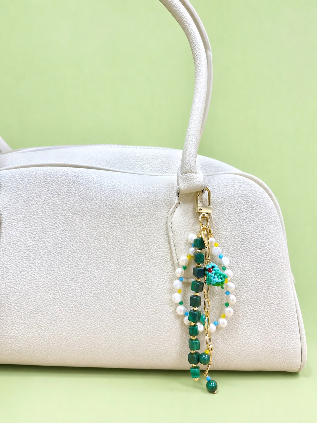 Green Malachite Freshwater Pearl Bird Charm Phone Strap / Bag Charm PC100