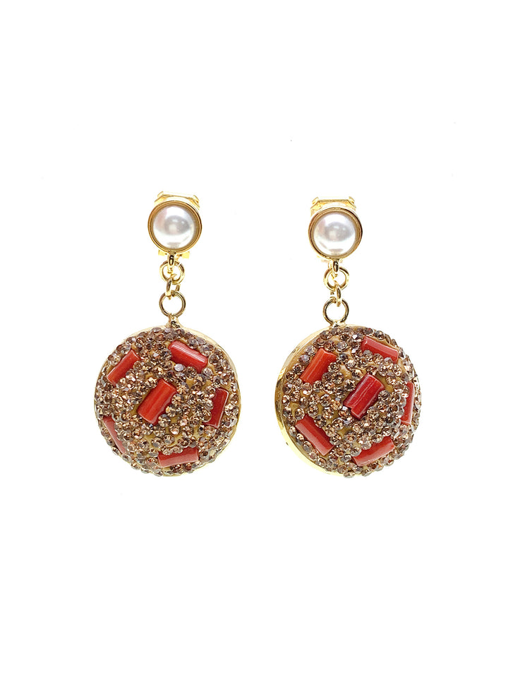 Rhinestones Bordered Corals Clip-on Earrings HE024 - FARRA