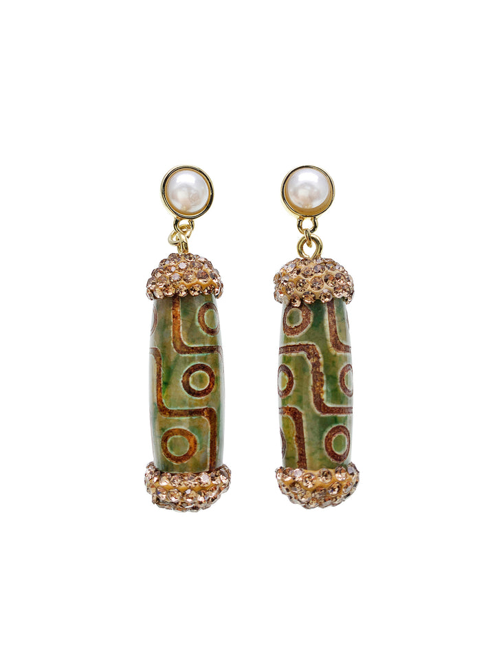 Tibetan Dzi Beads Dangle Earrings HE016 - FARRA