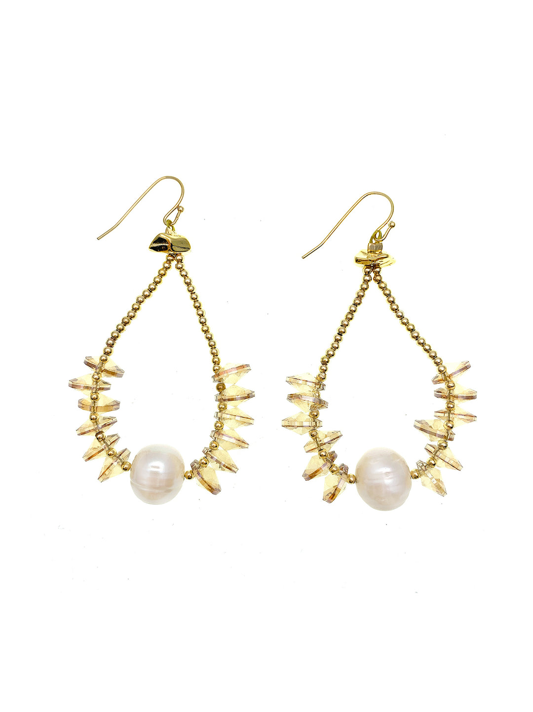Golden Crystals & Freshwater Pearl Hook Earrings FE026 - FARRA