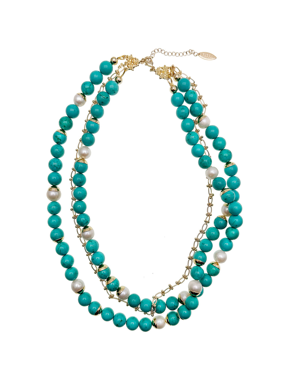 Turquoise & Freshwater Pearls Double Strands Necklace KN015 - FARRA
