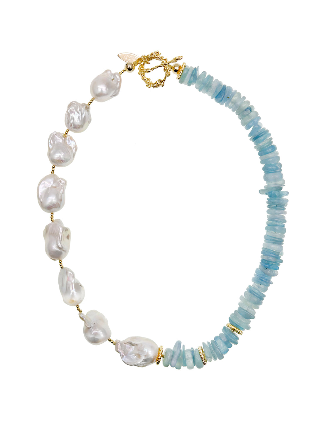 Baroque Pearls with Aquamarine Necklace JN043 - FARRA