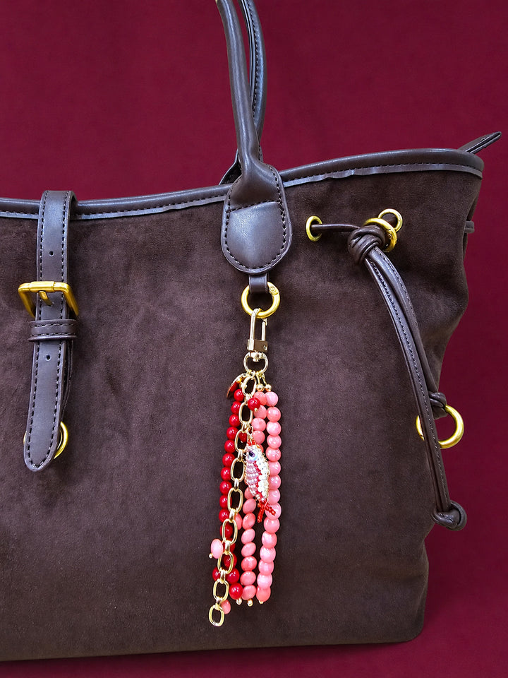 Fish Charm Pink & Red Bamboo Coral Phone Strap / Bag Charm PC102