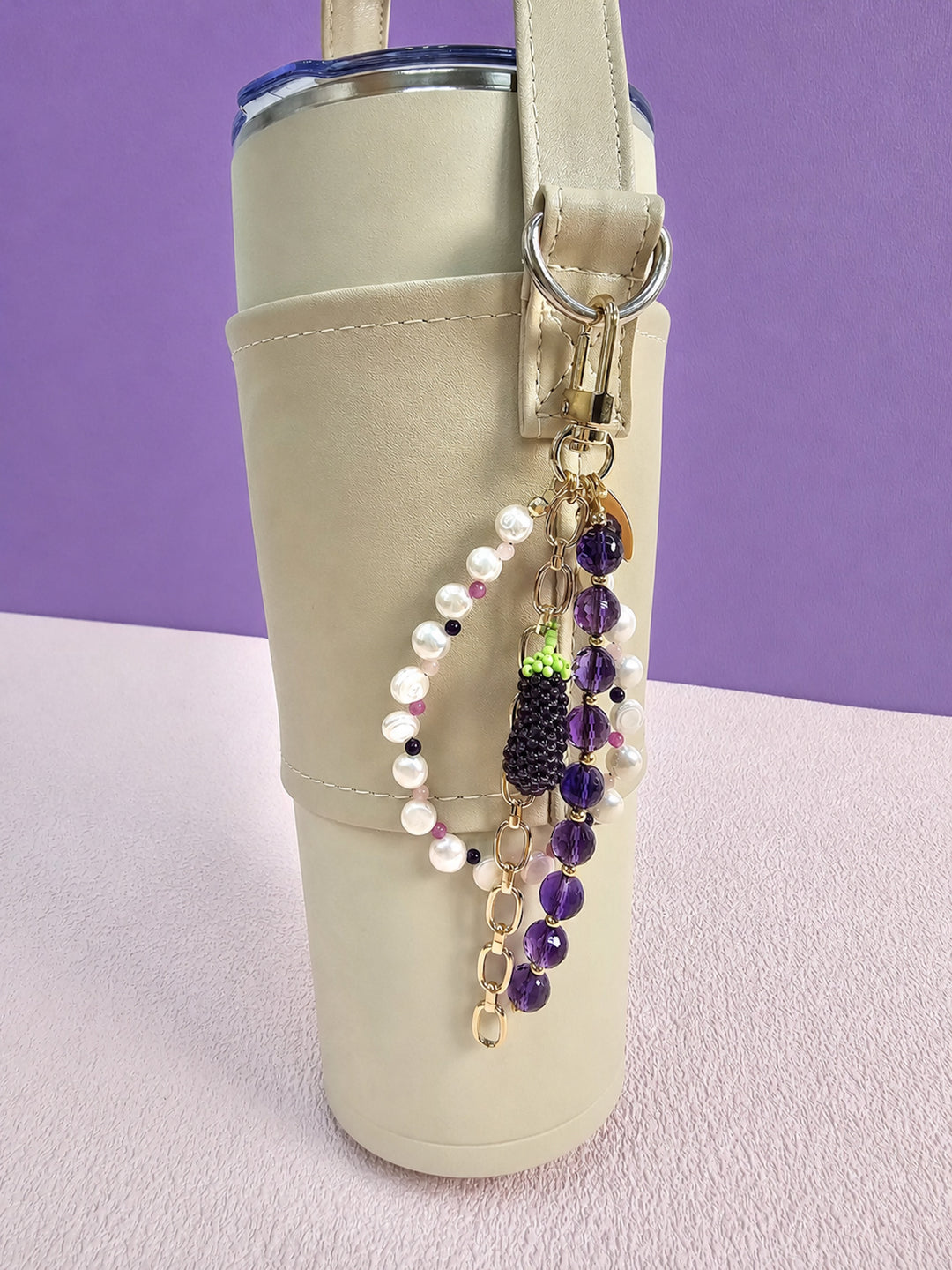 Amethyst And Pearl Handcrafted Eggplant Charm Phone Strap / Bag Charm PC101