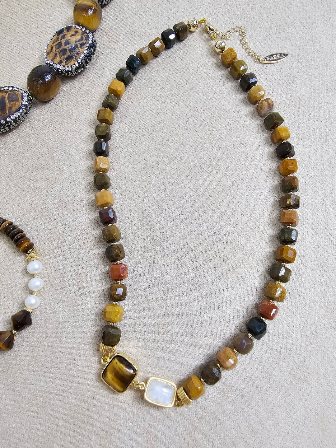 Cube Shaped Tiger Eye With Moonstone Necklace NN029