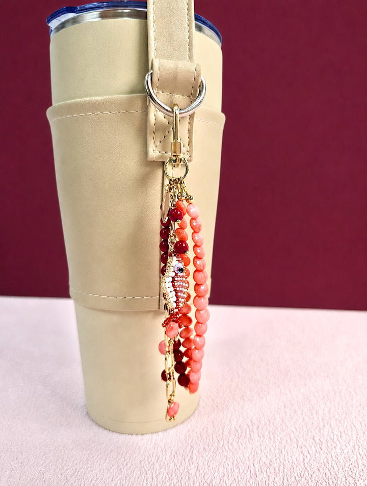 Fish Charm Pink & Red Bamboo Coral Phone Strap / Bag Charm PC102