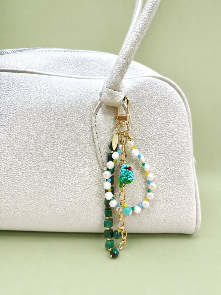 Green Malachite Freshwater Pearl Bird Charm Phone Strap / Bag Charm PC100