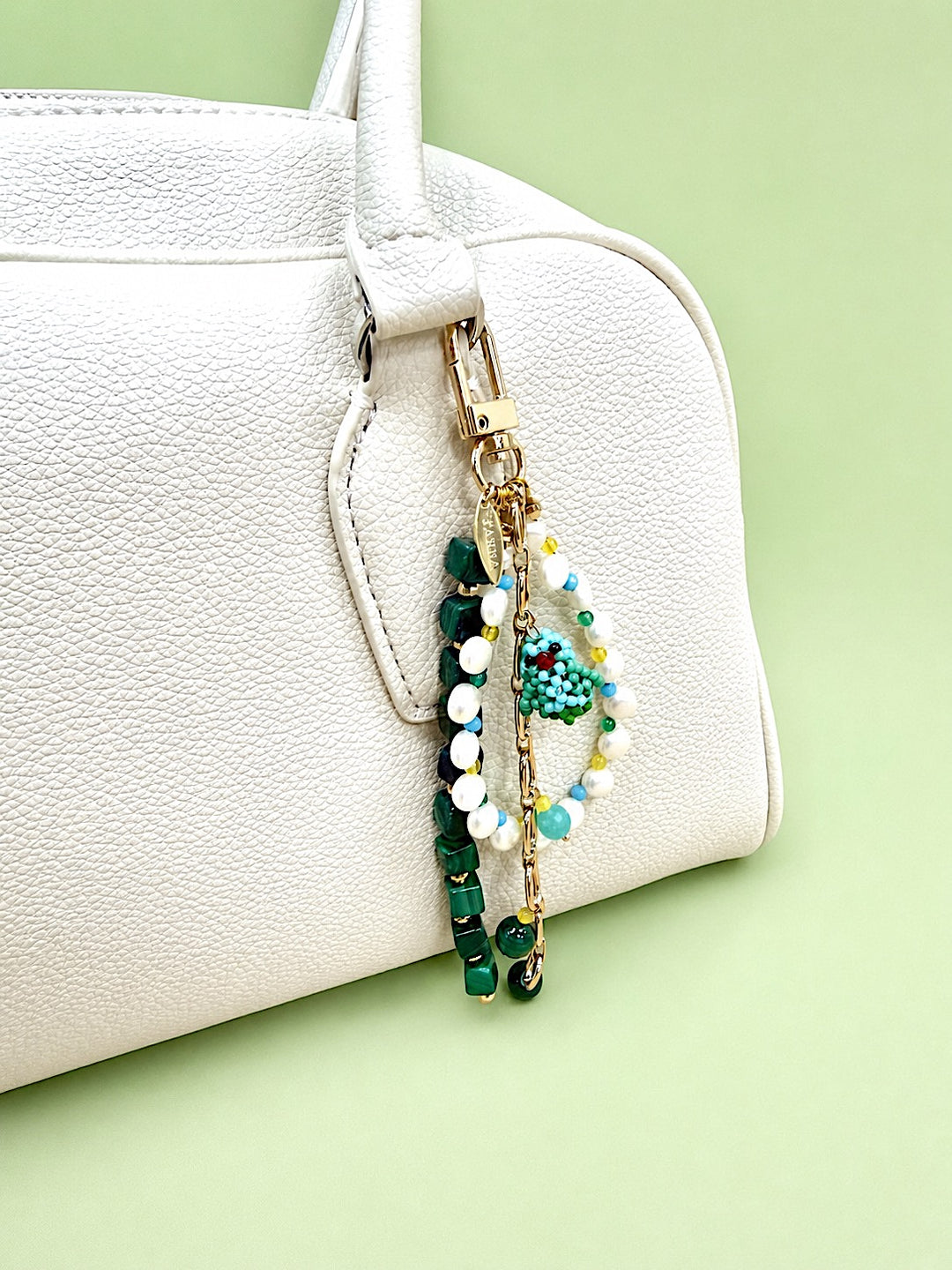 Green Malachite Freshwater Pearl Bird Charm Phone Strap / Bag Charm PC100