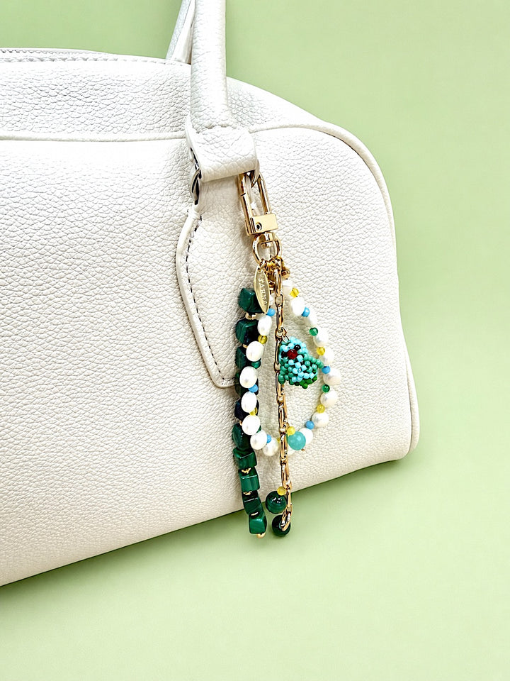 Green Malachite Freshwater Pearl Bird Charm Phone Strap / Bag Charm PC100