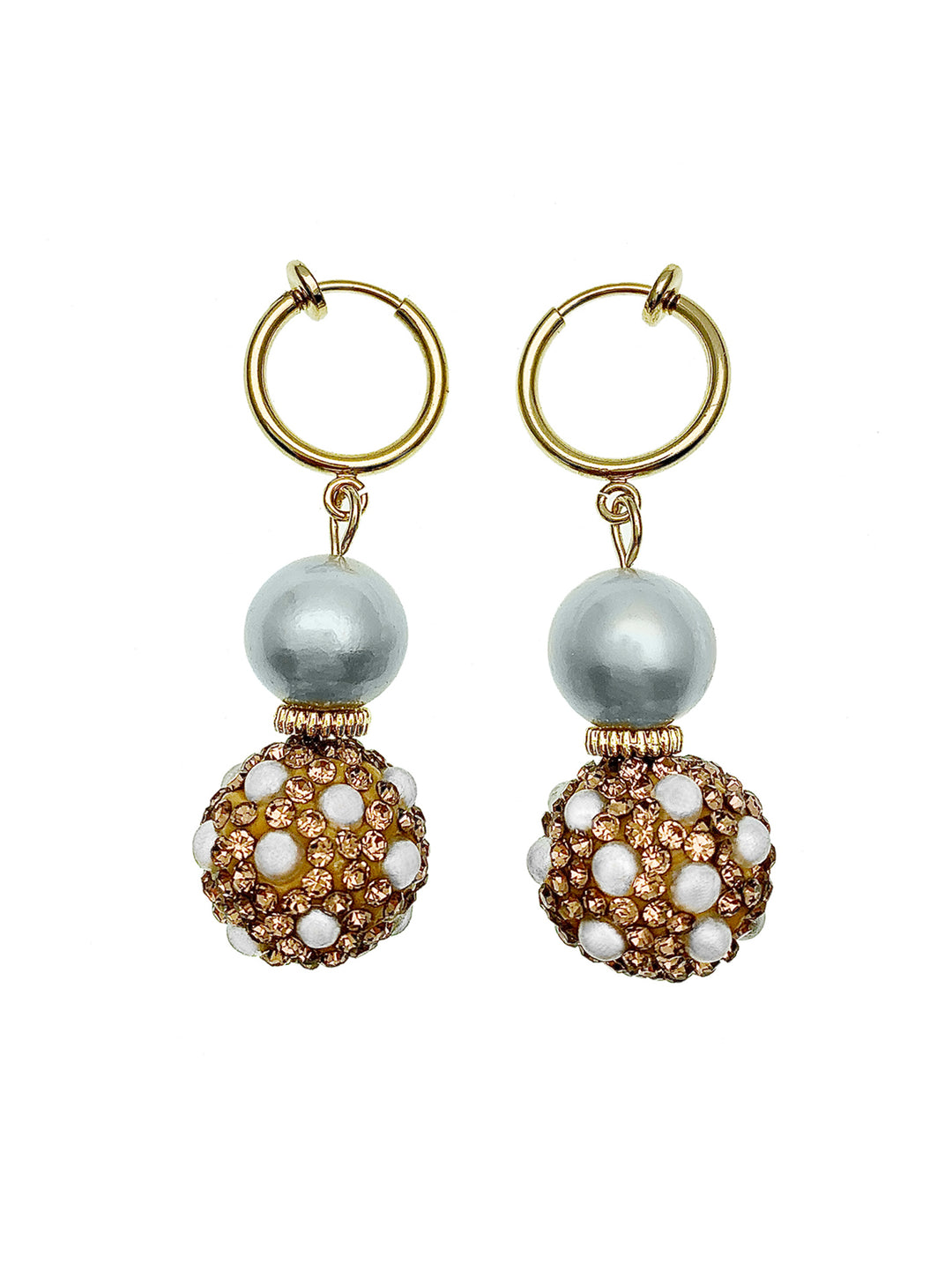 Gray Freshwater Pearls With Rhinestones Bordered Pearls Classic Clip On Earrings FE020 - FARRA