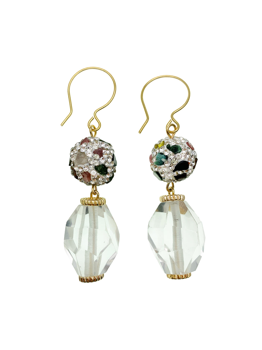 White quartz with rhinestones bordered tourmaline dangle earrings EE022 - FARRA