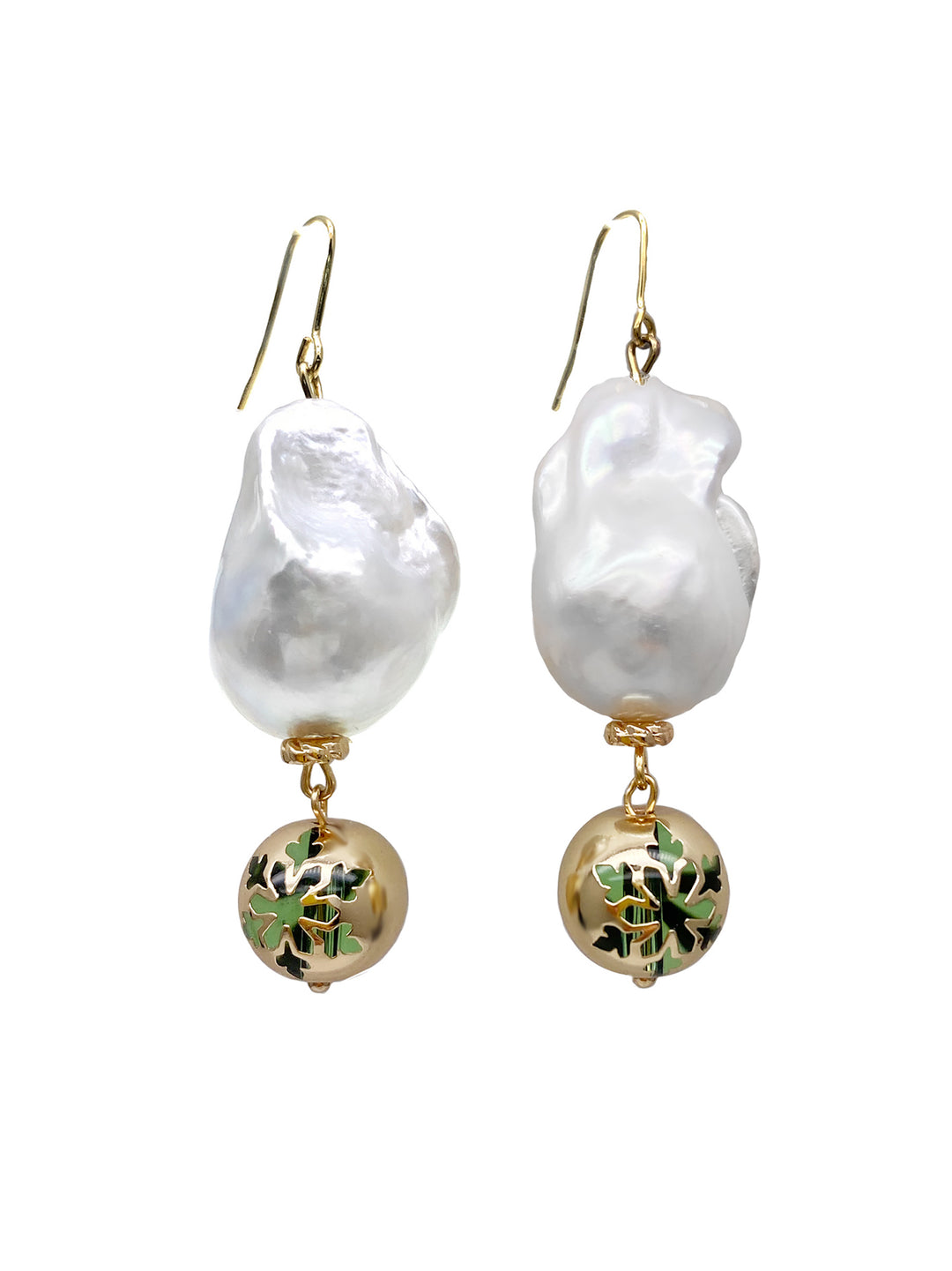 Baroque Pearls With Christmas Snowflake Gold Ball Dangle Earrings HE017 - FARRA