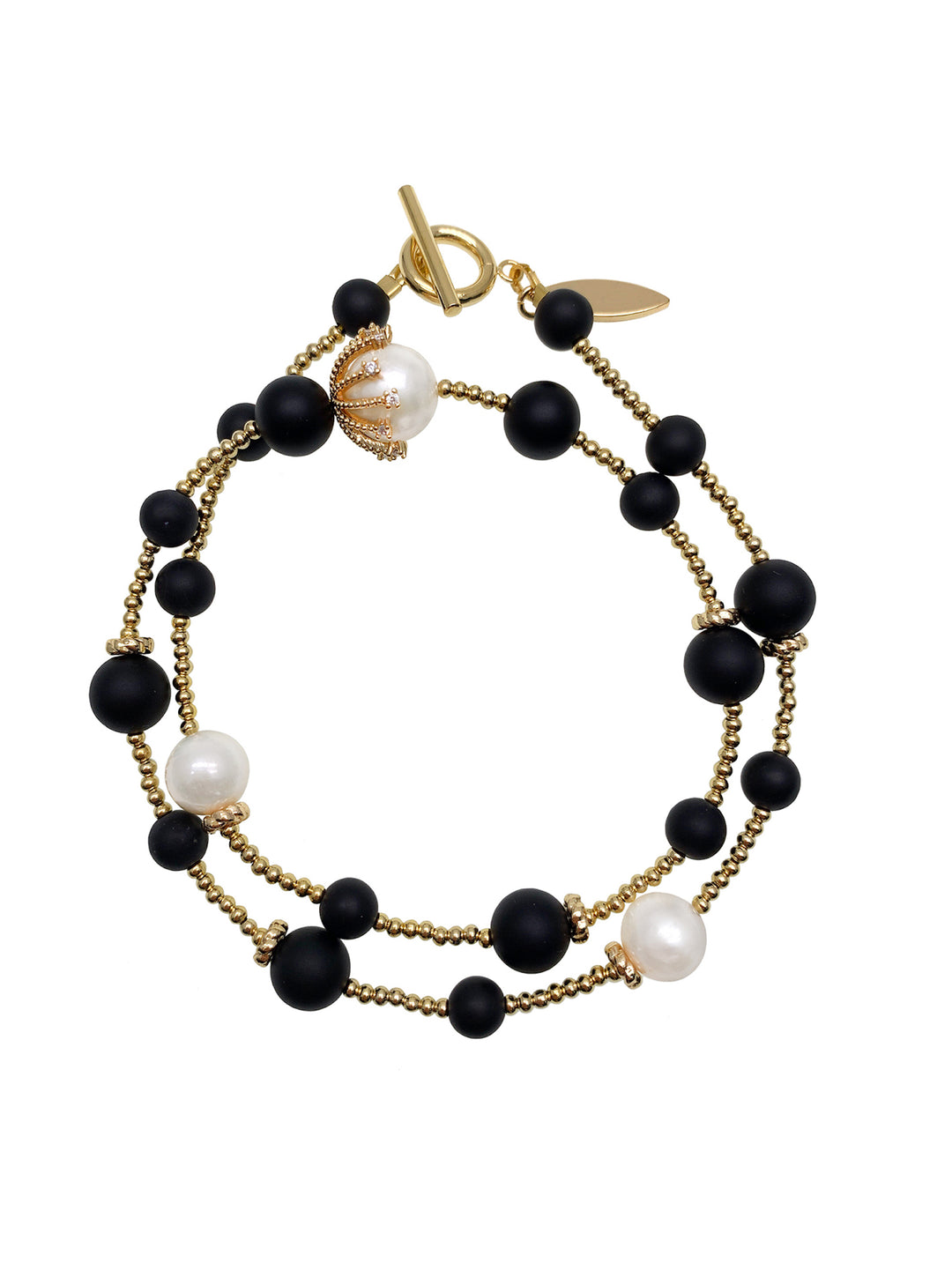 Matte Black Agate & Freshwater Pearls Double Layers Bracelet/ Choker HB008 - FARRA