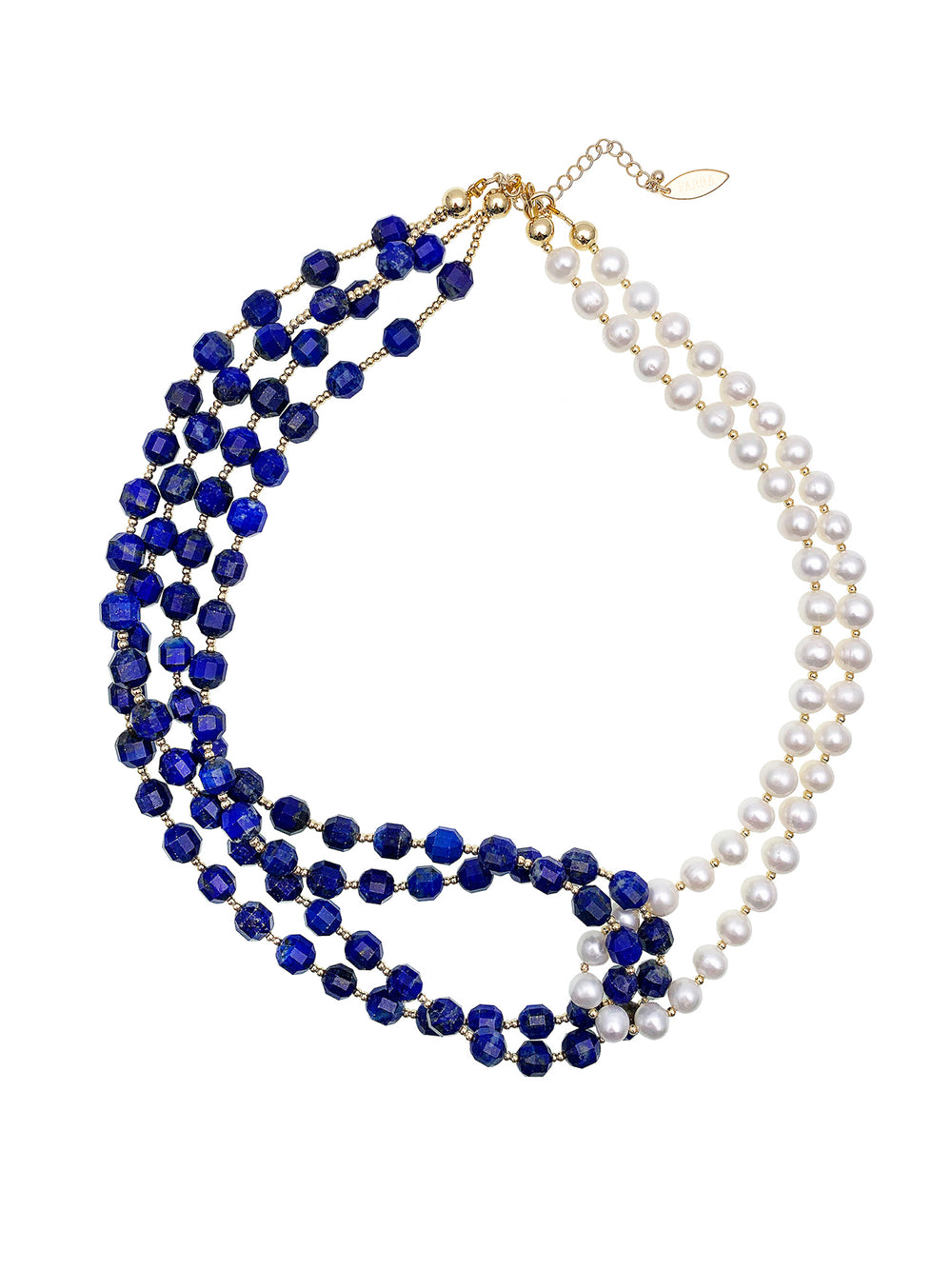 Lapis With Freshwater Pearls Multi Layers Necklace EN014 - FARRA