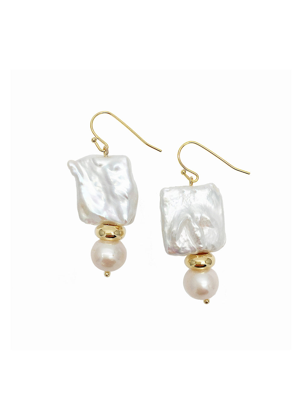 Rectangular & Round Freshwater Pearls Drop Earrings ME009 - FARRA