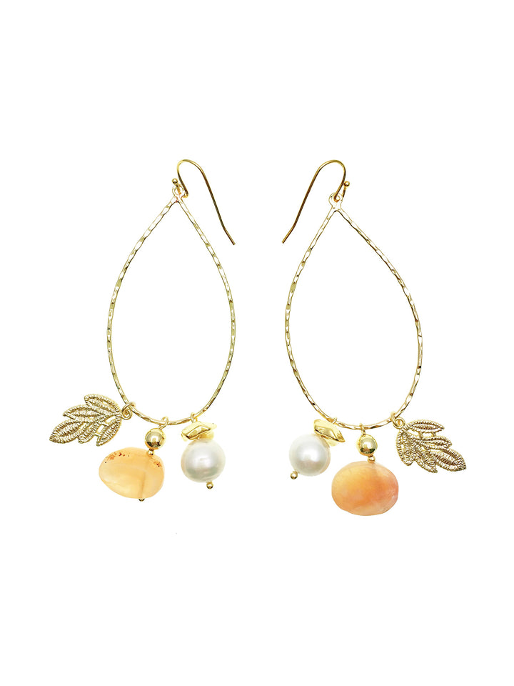 Orange Agate & Freshwater Pearls Swinging Earrings AE001