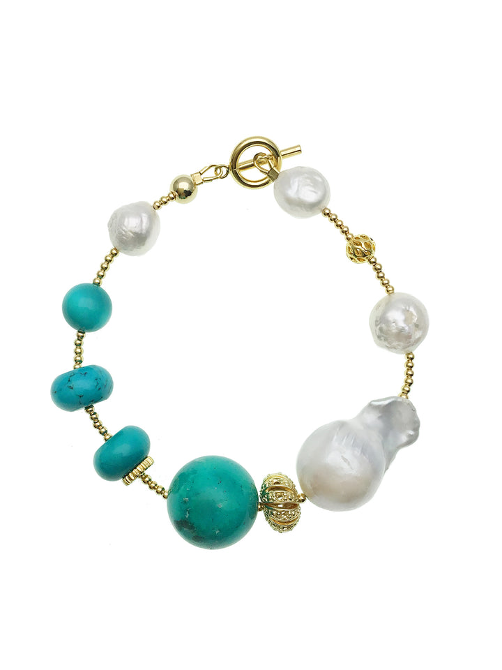 Freshwater & Turquoise With Baroque Pearls Bracelet CB006 - FARRA