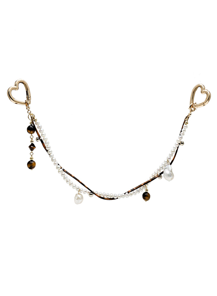 Freshwater Pearl and Tiger-Eye Dangle Bag Charm BC001