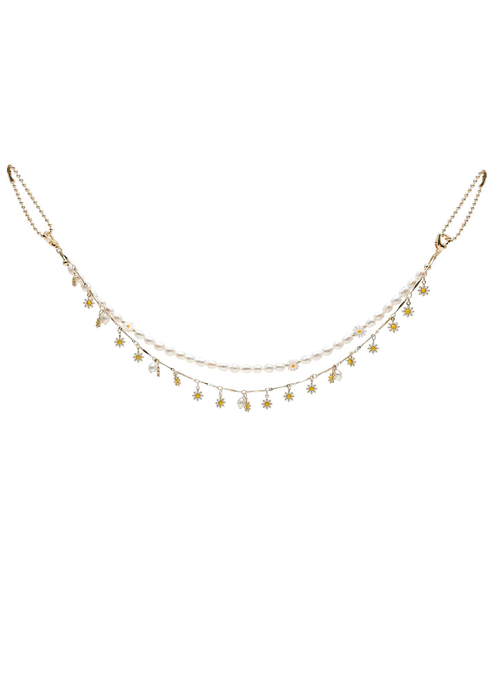 Freshwater Pearls With Daisy Flower Double Layers Bag Charm BC002