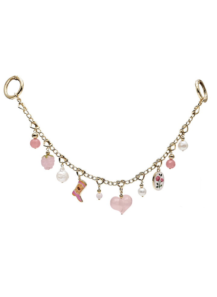 Meaningful Freshwater Pearls And Heart Rose Quartz Chain Bag Charm BC003