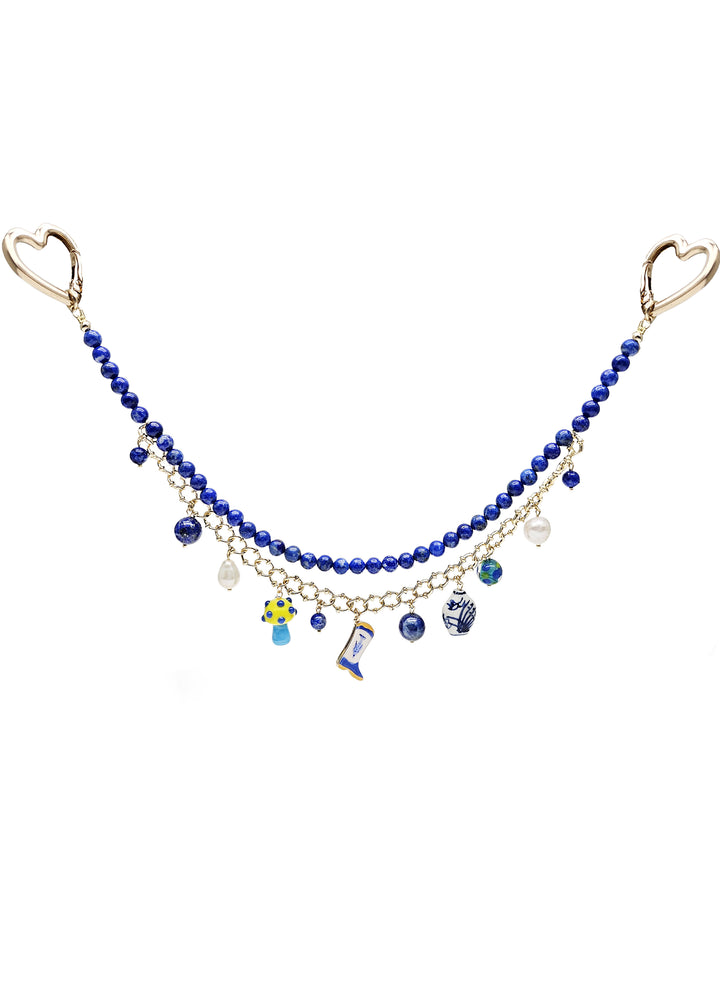 Lapis With Mushroom And Boots Double Layers Chain Bag Charm BC007