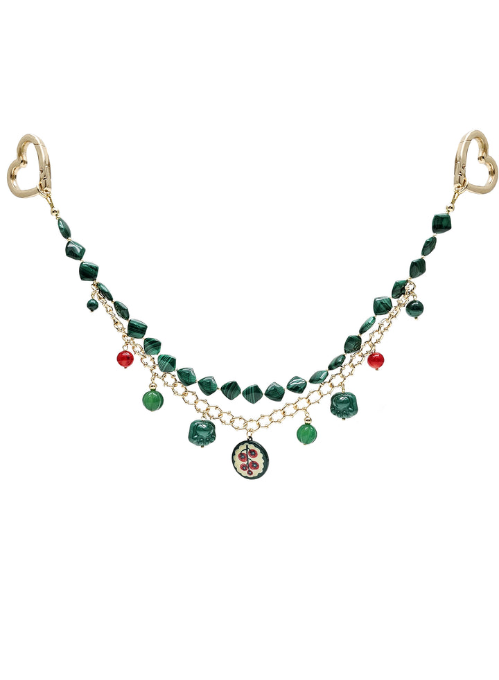 Malachite With Cat Paw Double Layers Bag Charm BC008