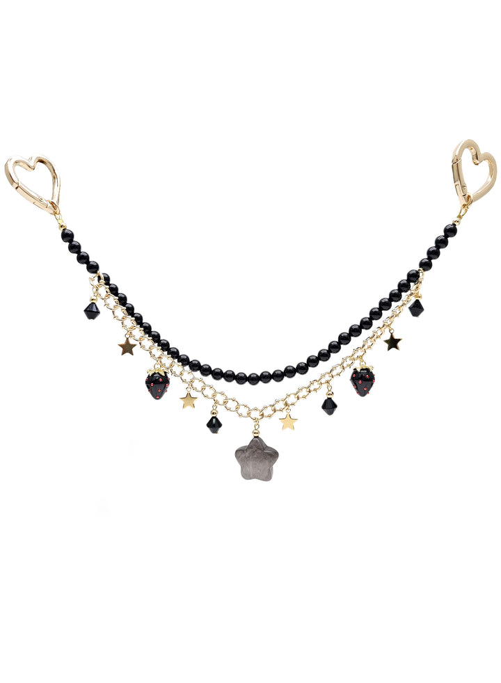 Black Obsidian Star With Strawberry Double Layers Bag Charm BC011
