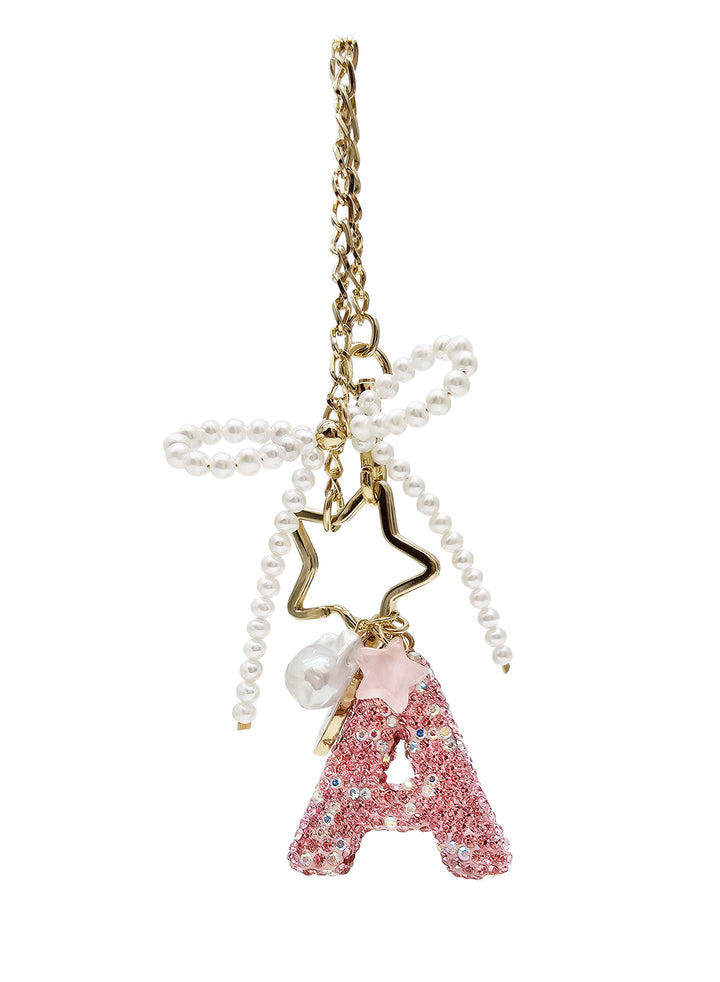 Personalized Sparkling Rhinestone Initial Letter With Pearls Bag Charm BC017