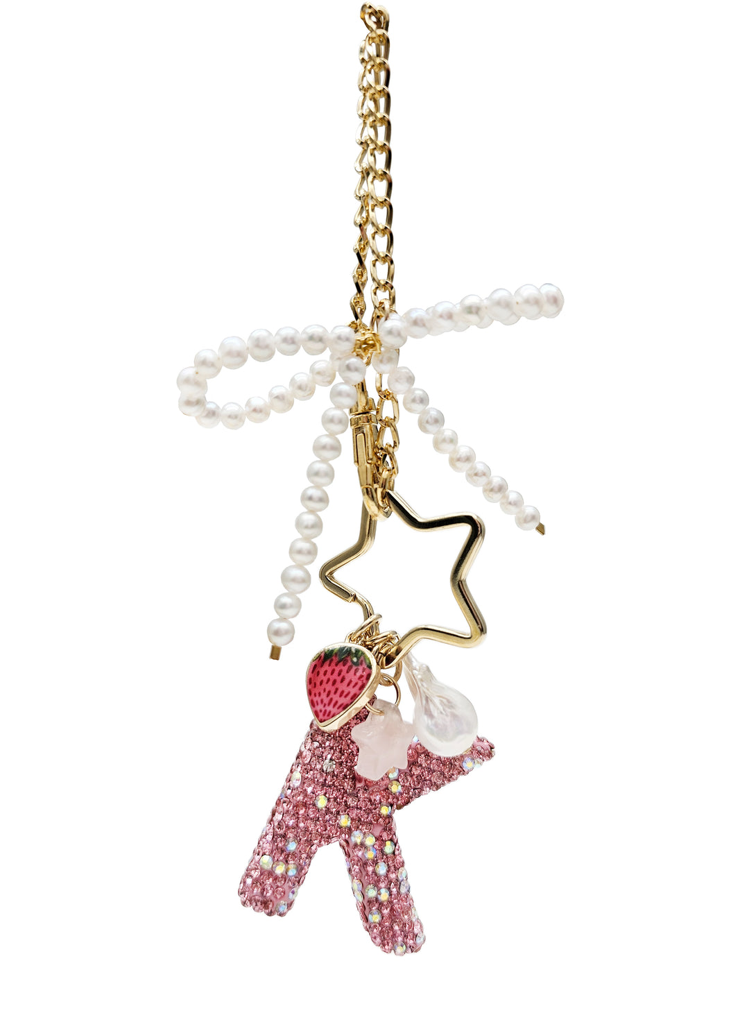 Personalized Sparkling Rhinestone Initial Letter With Pearls Bag Charm BC017