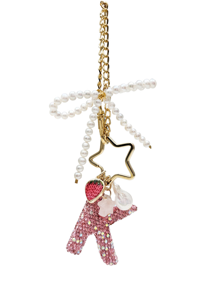 Personalized Sparkling Rhinestone Initial Letter With Pearls Bag Charm BC017