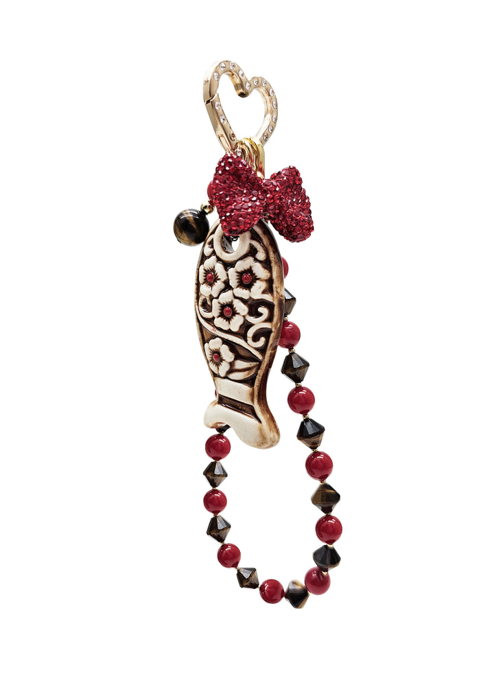 Hand crafted Fish Ceramic Gemstone and Bowknot Bag Charm BC018