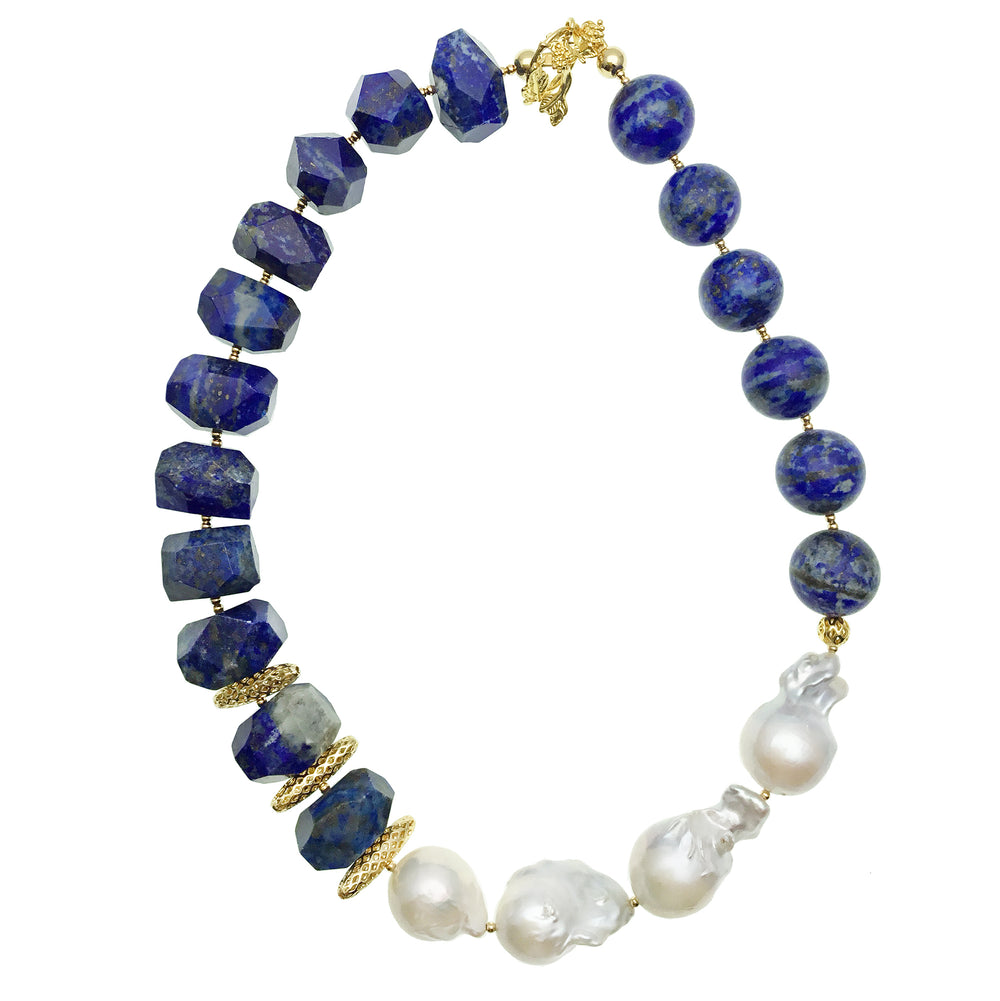 Baroque Pearls With Lapis Stunning Necklace CN001 - FARRA