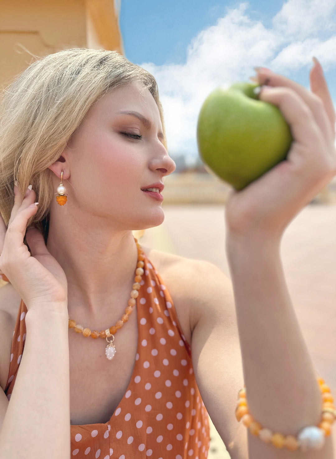 Freshwater Pearls with Orange Rasberry Clip-on Earrings JE008 - FARRA