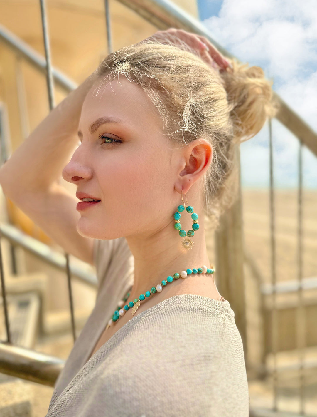 Turquoise with Evil EYE Earrings JE044 - FARRA