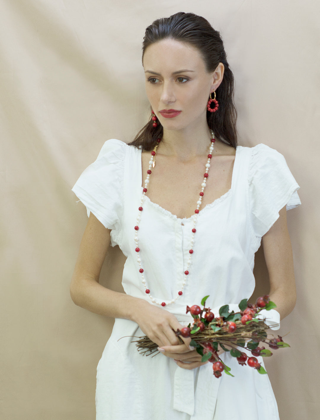 Freshwater Pearls With Red Coral Multi-Way Necklace DN202 - FARRA