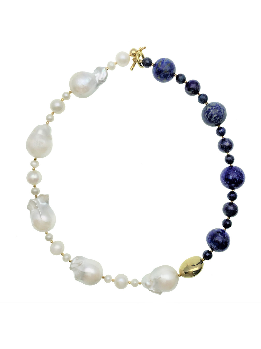 Baroque Pearls With Blue Lapis Choker Necklace DN210 - FARRA