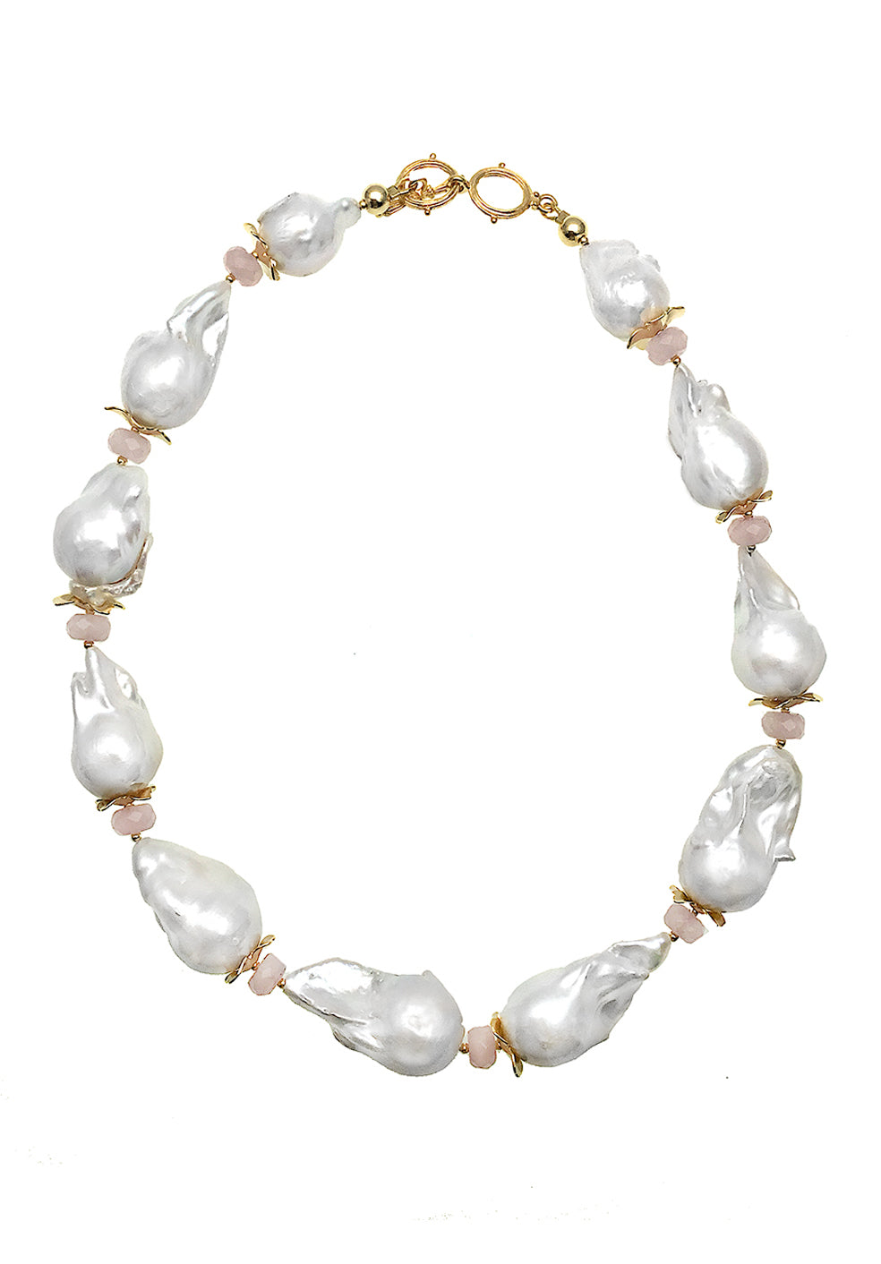 Baroque Pearls With Pink Rose Quartz Necklace DN218 - FARRA