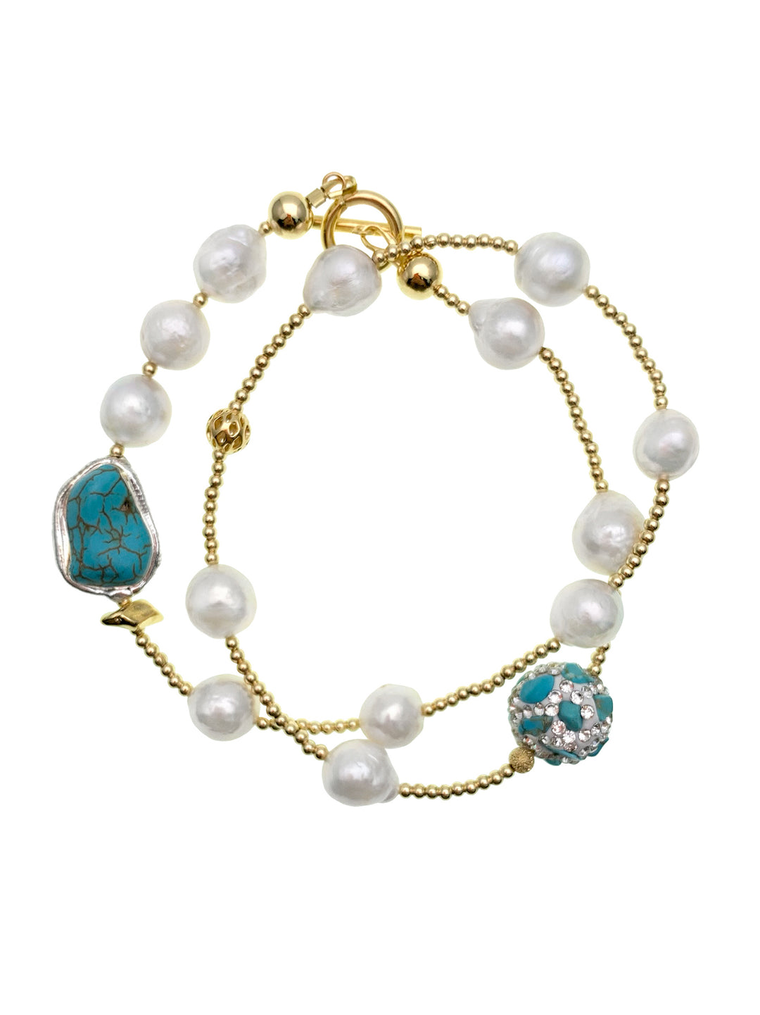 Freshwater Pearls With Turquoise Double Wrapped Bracelet EB001 - FARRA